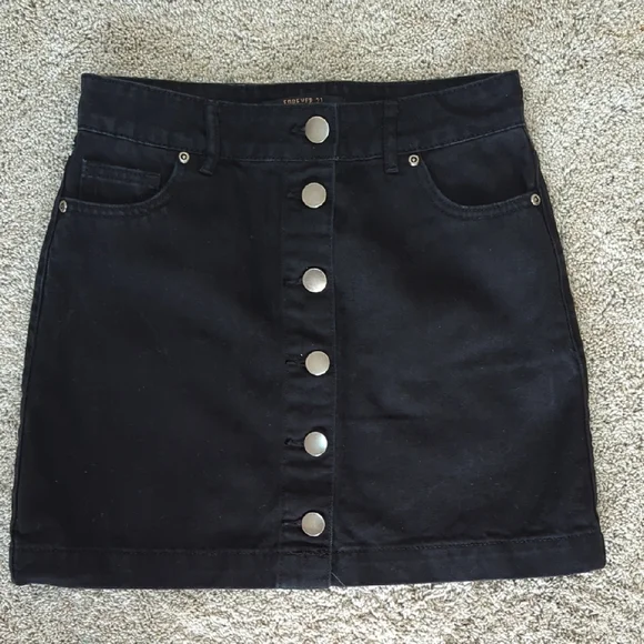 Forever 21 Black Denim Button-Front Skirt Size S - Picture 1 of 7